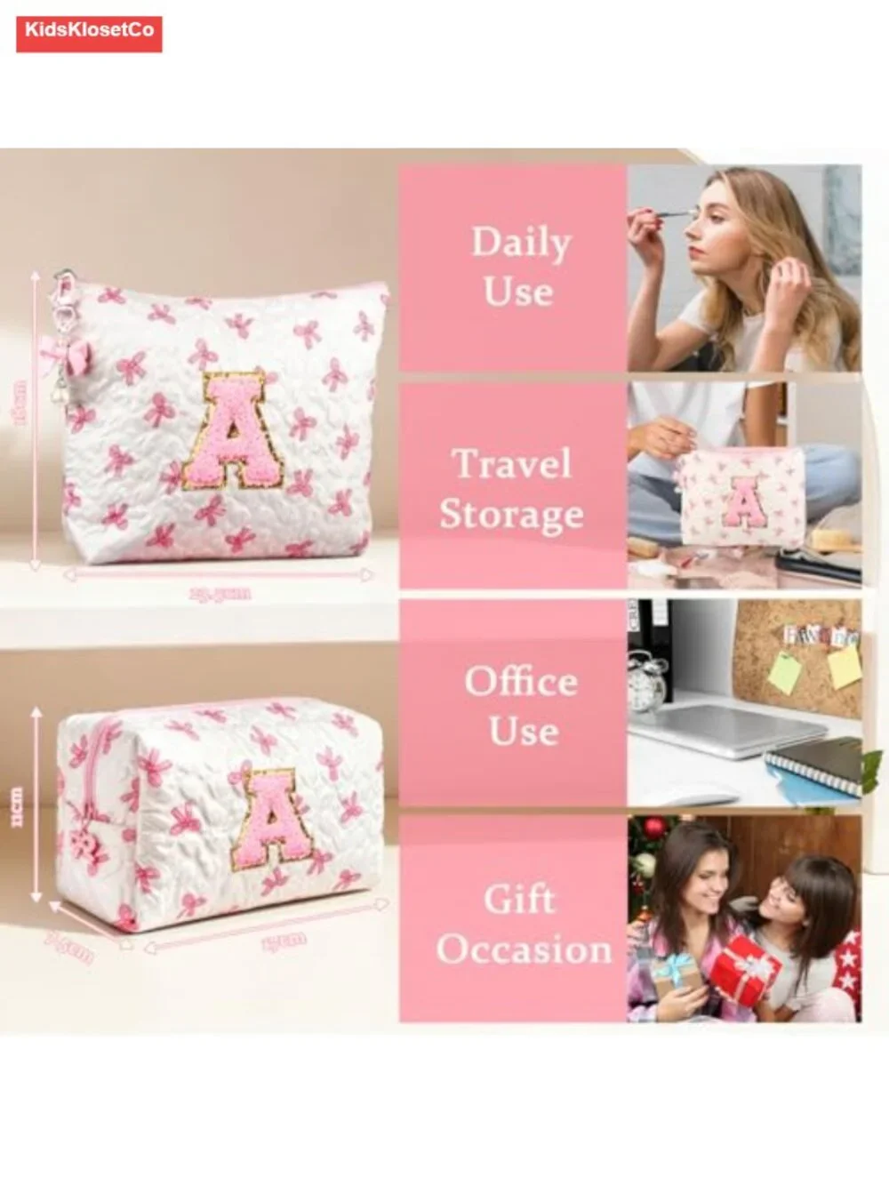 Personalized Initial Quilted Cosmetic Bag 2-Pack, Corduroy Makeup Travel Pouch